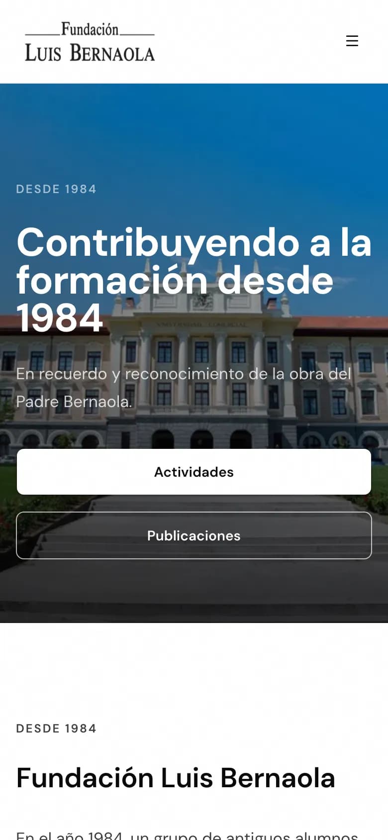 Fundación Luis Bernaola: vista principal adaptada a móvil