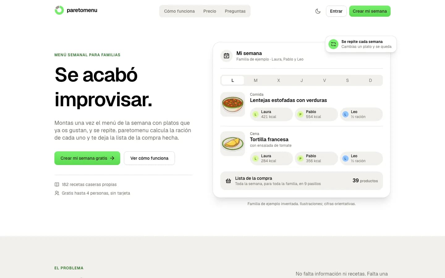 paretomenu: vista principal en escritorio