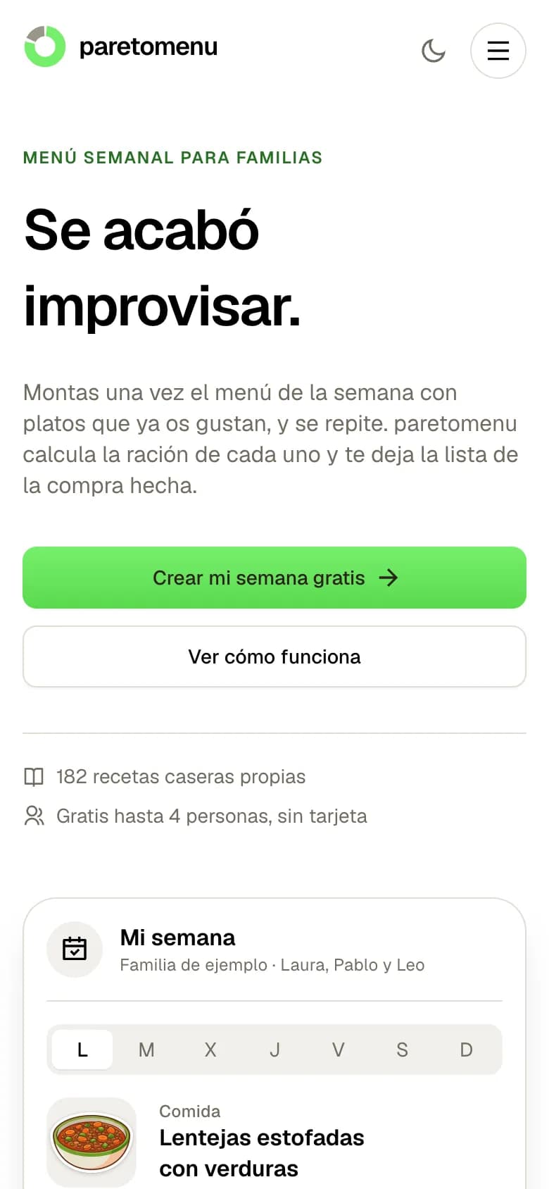 paretomenu: vista principal adaptada a móvil
