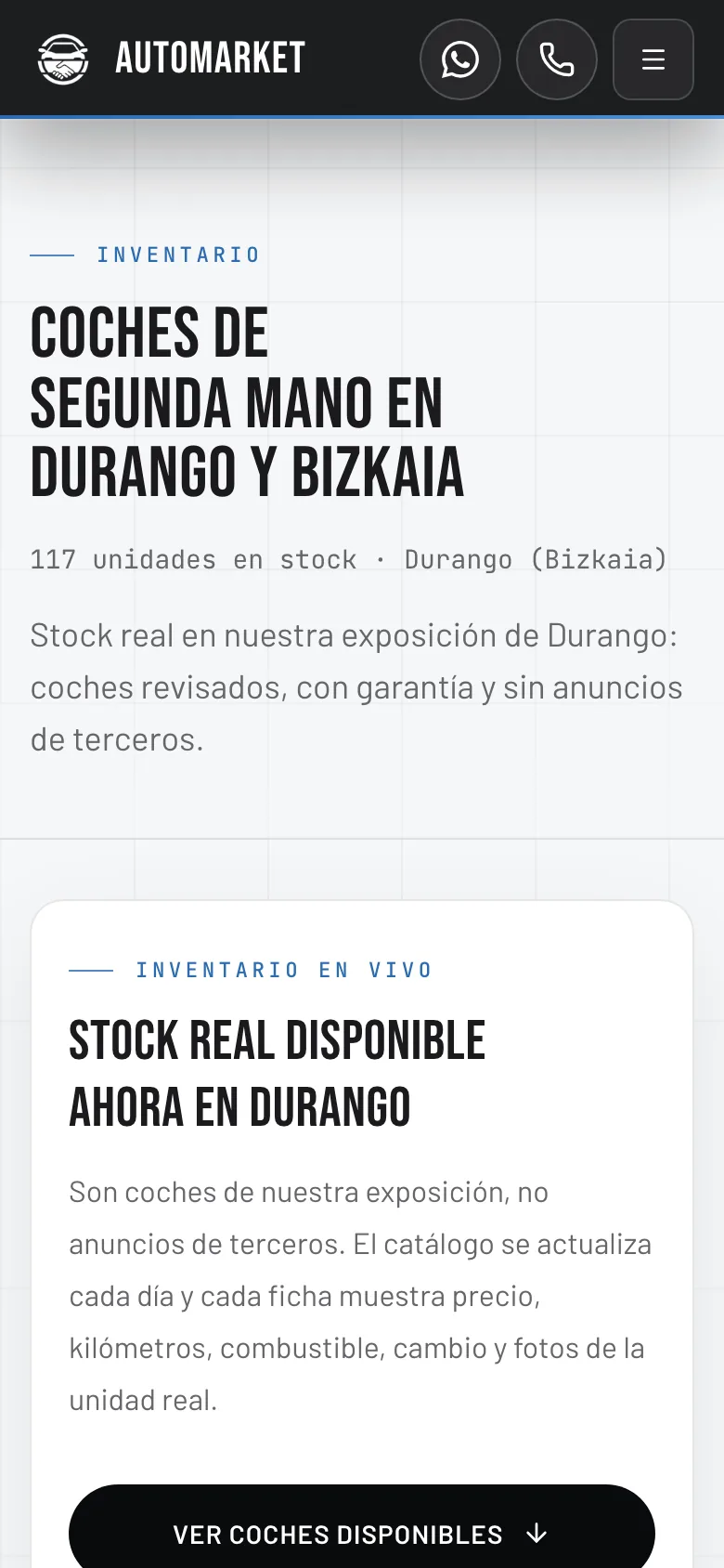 Automarket Durango: vista principal adaptada a móvil