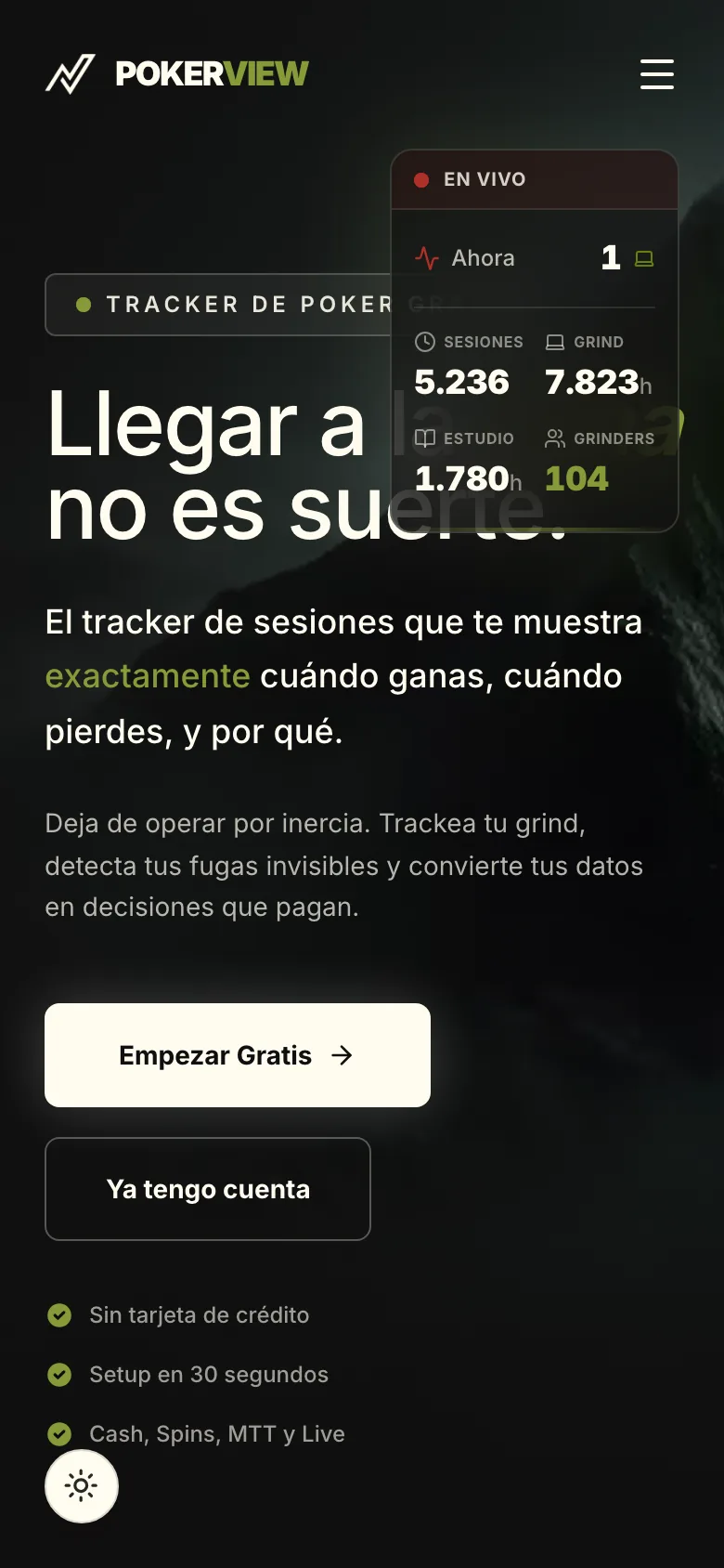 PokerView: vista principal adaptada a móvil