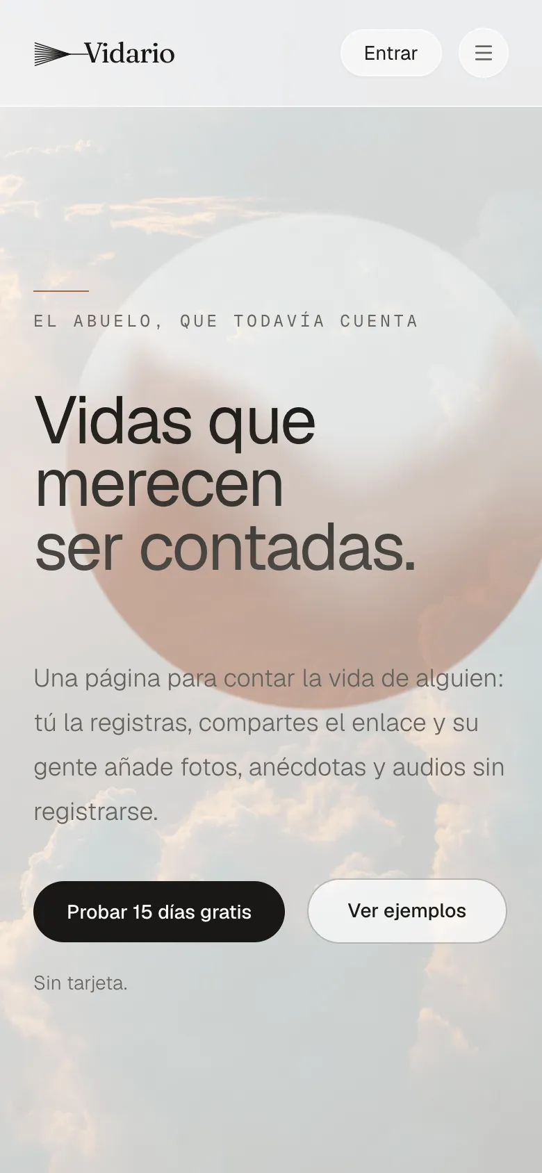 Vidario: vista principal adaptada a móvil